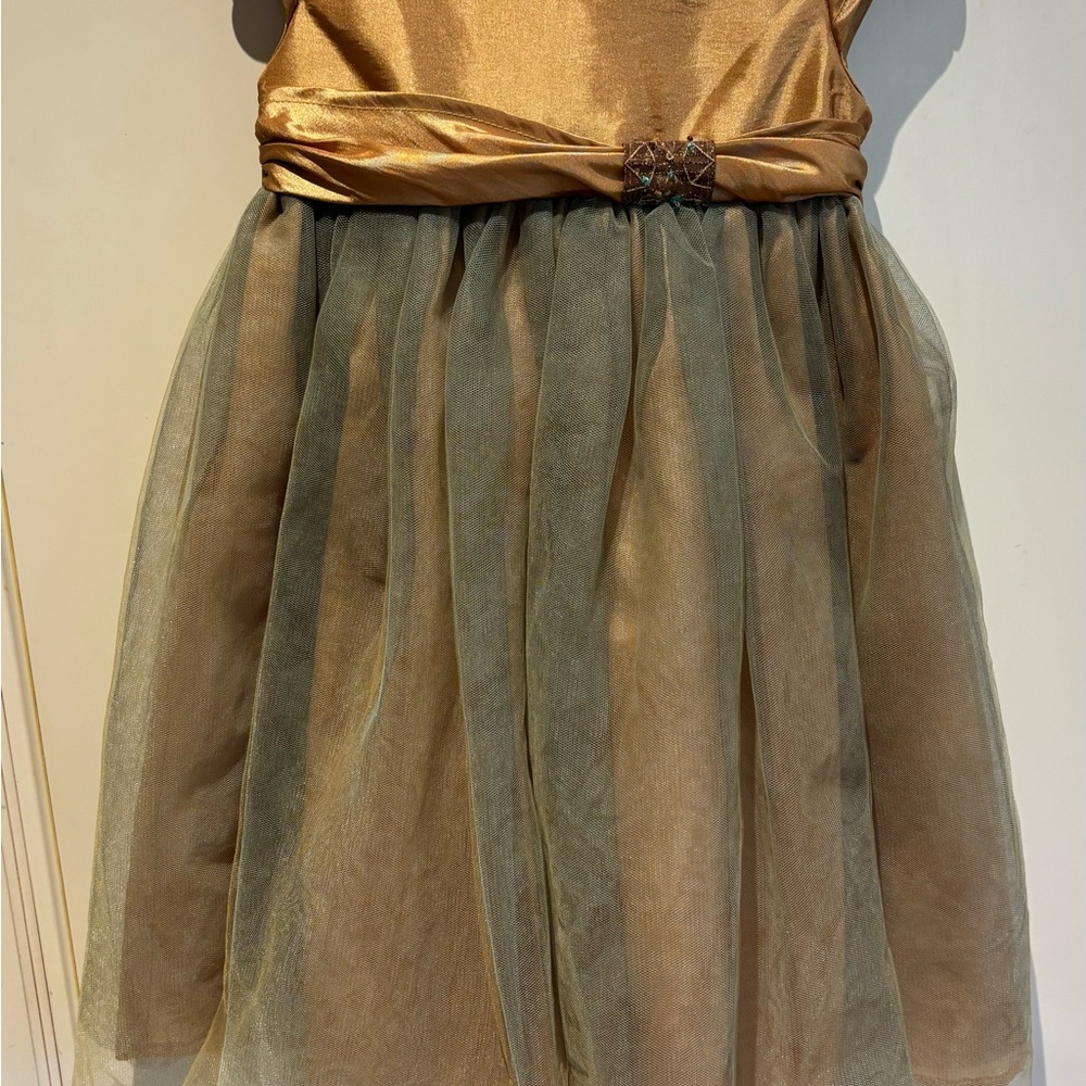 Maggie Bloom Size 2T Gold & Green Dress